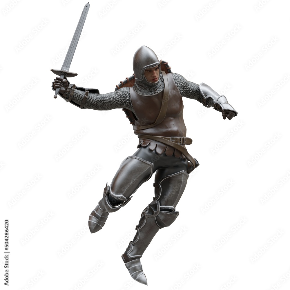 Medieval knight in armor isolated white background 3d illustration Medieval knight in armor isolated white background 3d illustration