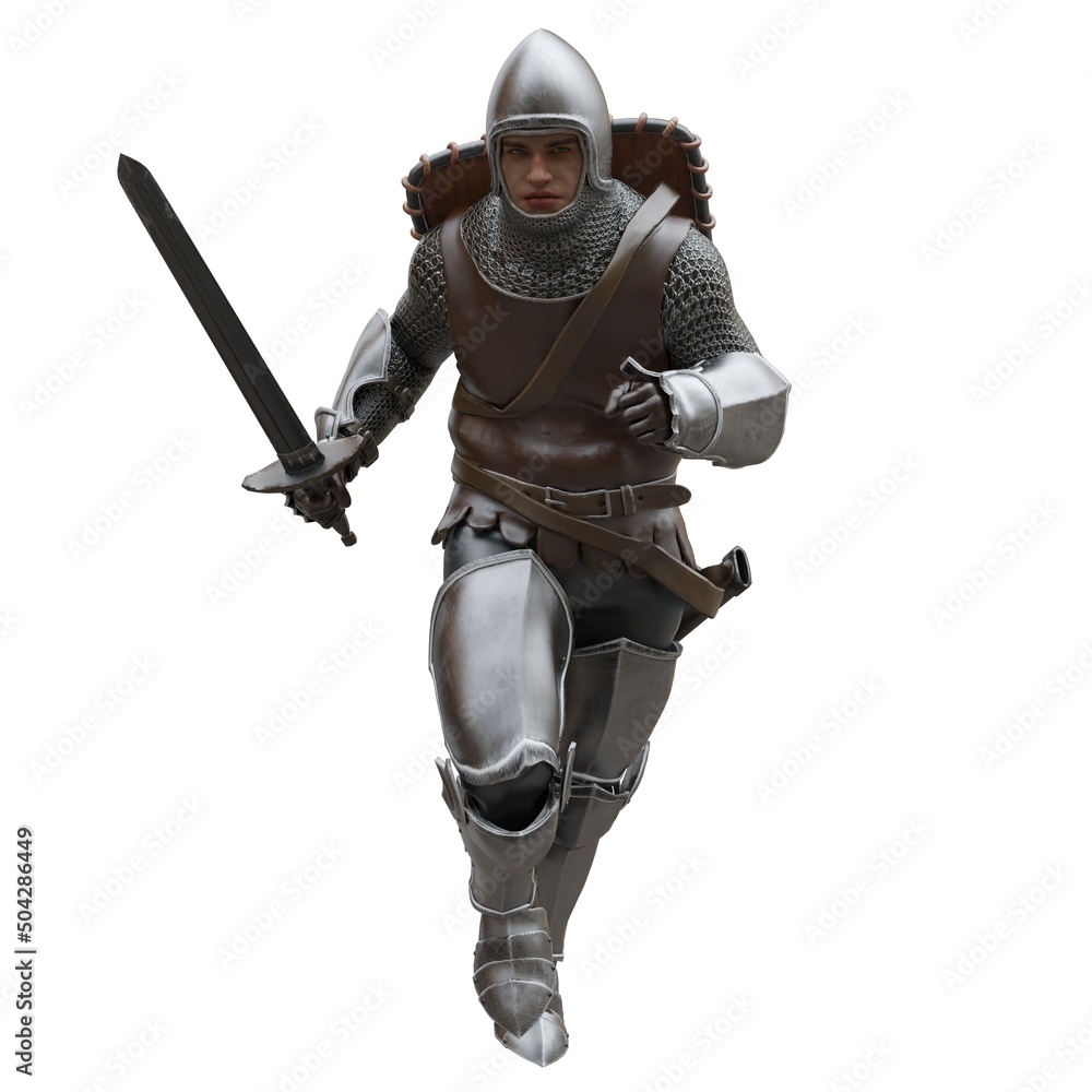 Medieval knight in armor isolated white background 3d illustration Medieval knight in armor isolated white background 3d illustration