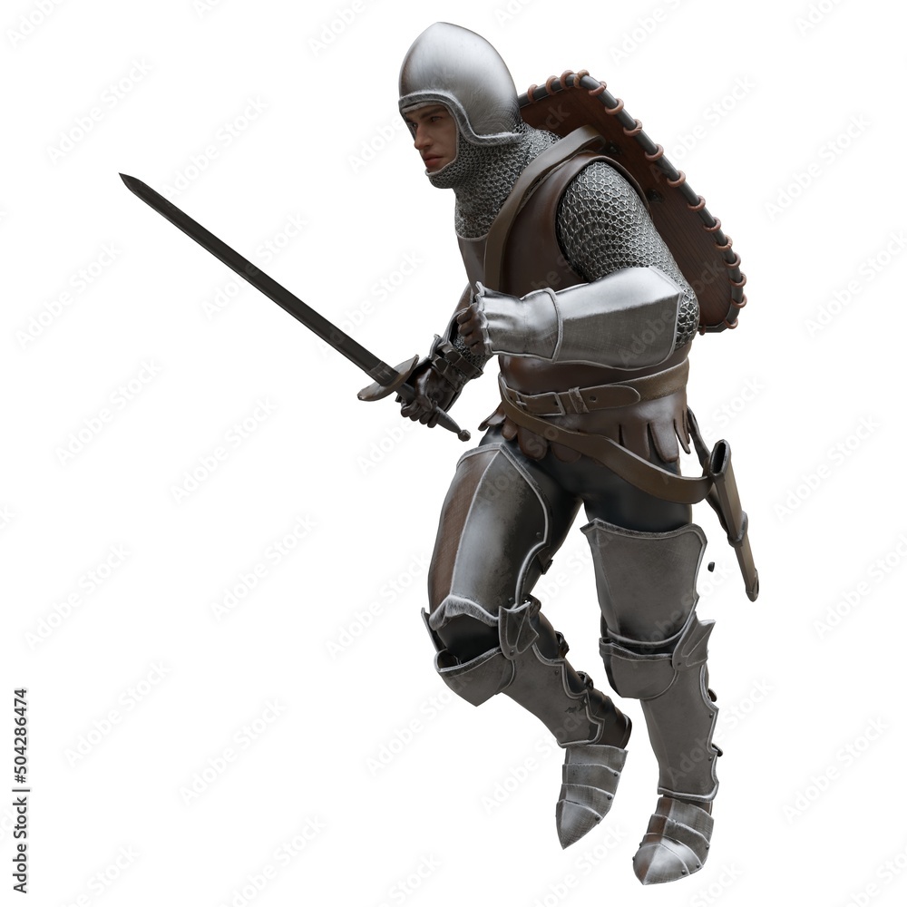Medieval knight in armor isolated white background 3d illustration