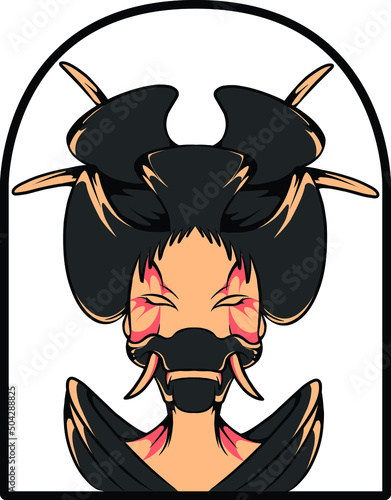 Japanese geisha vector illustration which is very suitable for the needs of making sticker packs, branding, clothing and others