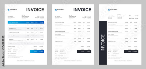 Invoice Design Template. Clean invoice template design. Simple Invoice Layout. Minimal Invoice Layout. Bill payment, Price receipt, Invoice bill, Bill Receipt and payment agreement. Invoice Set. photo