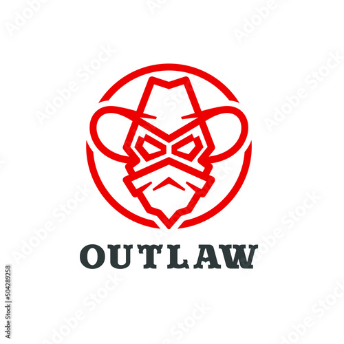 outlaw or bandit wearing bandana in modern, outline, style