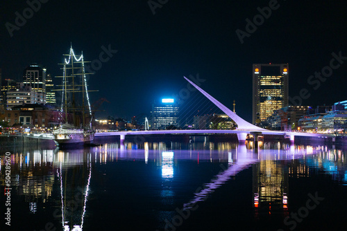 Buenos Aires, Argentina,  Puerto Madero at night, Puente De La Mujer