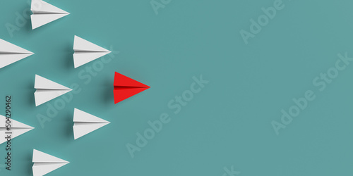 Airplane paper direction white group teamwork difference red individual fly wing copy space symbol business strategy vision creativity idea progress start the way forward leadership success Fototapet