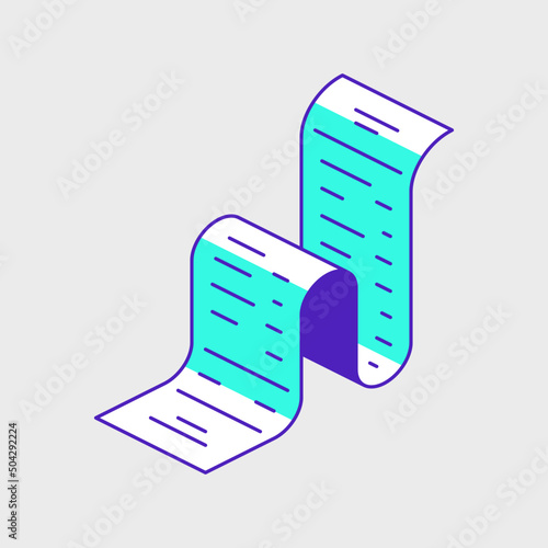 Long receipt or bill isometric vector icon illustration