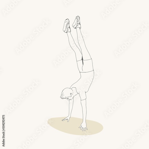 Young male workout. Sport man doing fitness exercise. Casual sportwear - t-shirt, breeches and sneakers. Young man wearing workout clothes. Sport fashion boy outline in urban casual style.
