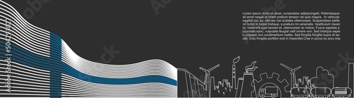Energy generation and heavy industry of Finland. Brochure template design. Waved national flag. Thin lines style