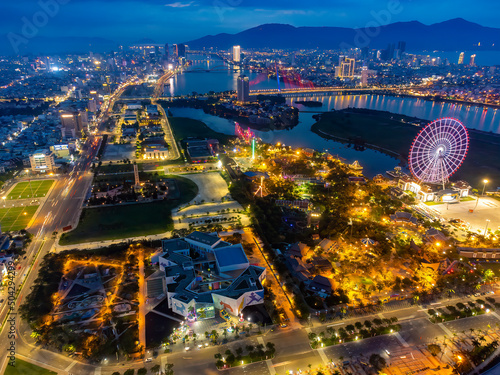 Aerial view of Da Nang city which is a very famous place for tourists.