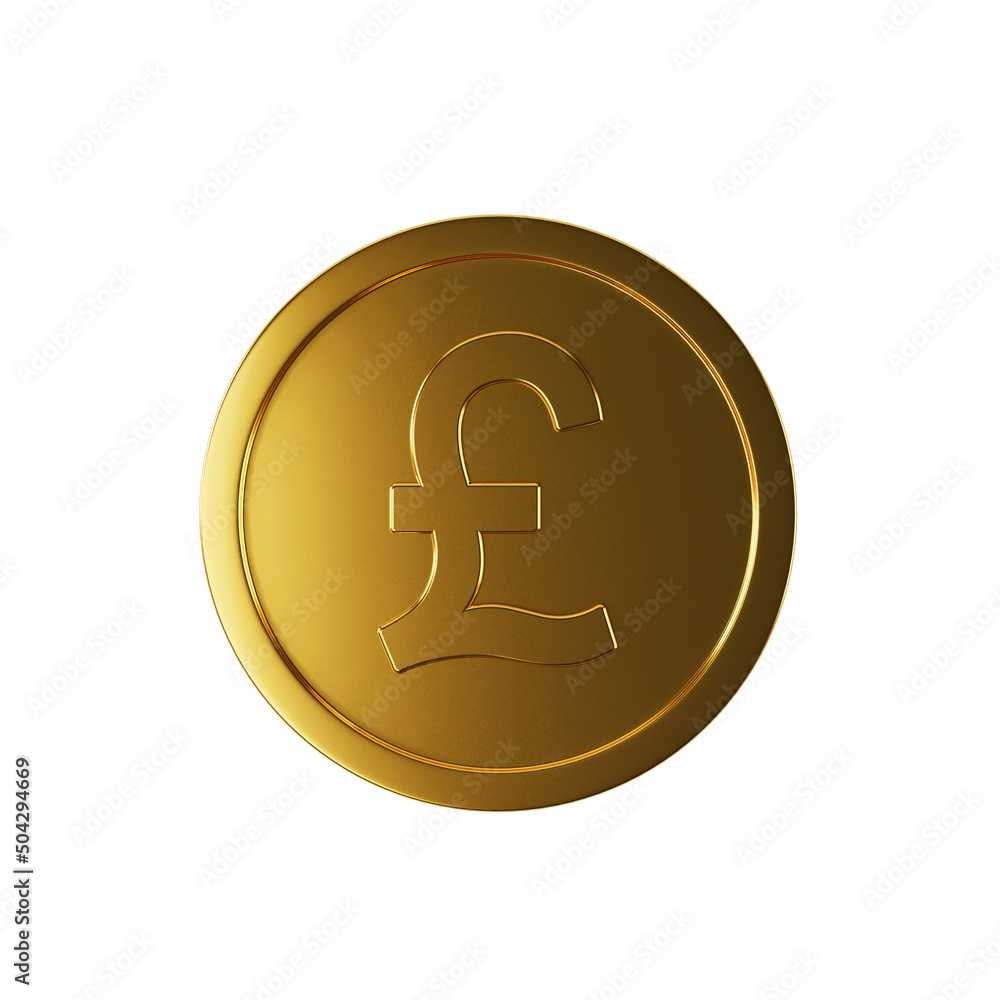 Realistic golden british pound coin isolated Realistic golden british pound coin isolated