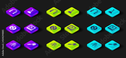 Set Experimental insect, DNA research, search, symbol, 3D printing technology, Plant breeding and Test tube and flask icon. Vector