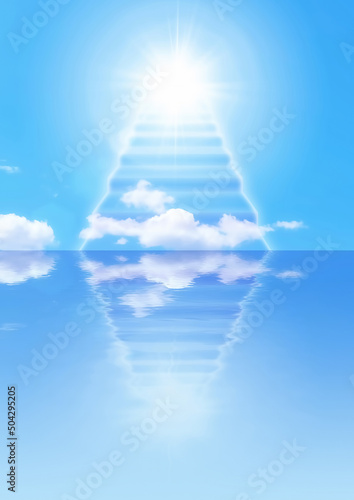 地平線から太陽へ架かる雲のはしごのイラスト © k_yu