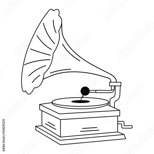 Old-fashioned vintage gramophone in doodle style. Classic retro phonograph for your nostalgic.