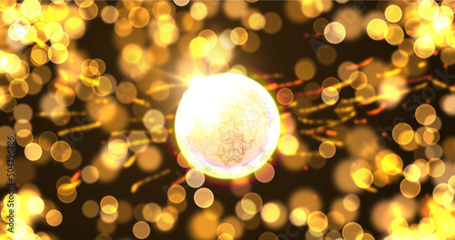 Moon Shining Light Golden Yellow Bokeh Black Background 3D Vector Illustration