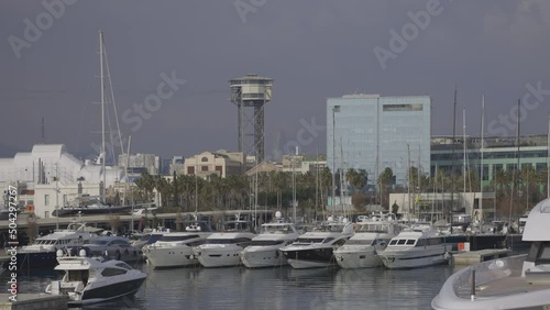 barcelona coastline with buildings and port photo