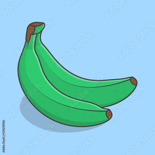 Bunch Of Green Bananas Cartoon Vector Illustration. Fresh Banana Fruit Flat Icon Outline