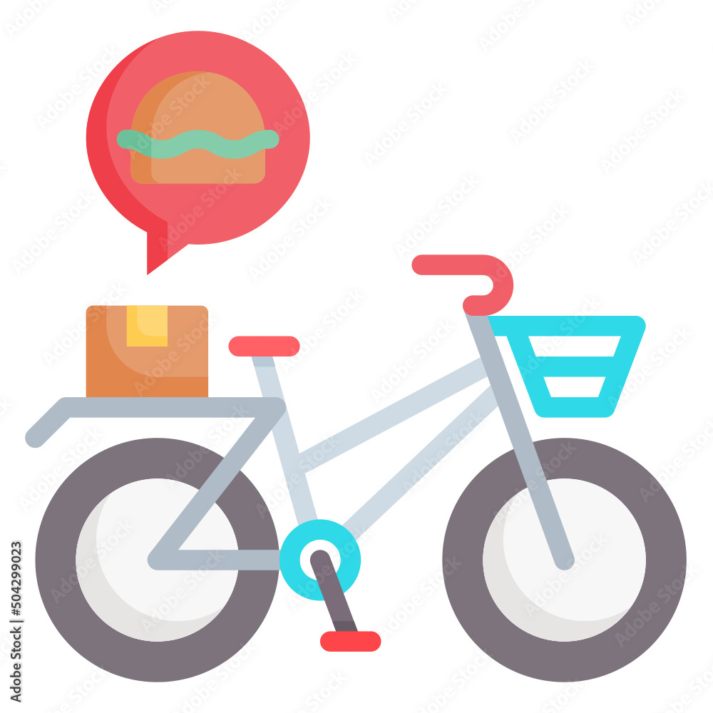Food delivery with bicycle flat icon. Can be used for digital product, presentation, print design and more. Food delivery with bicycle flat icon. Can be used for digital product, presentation, print design and more.