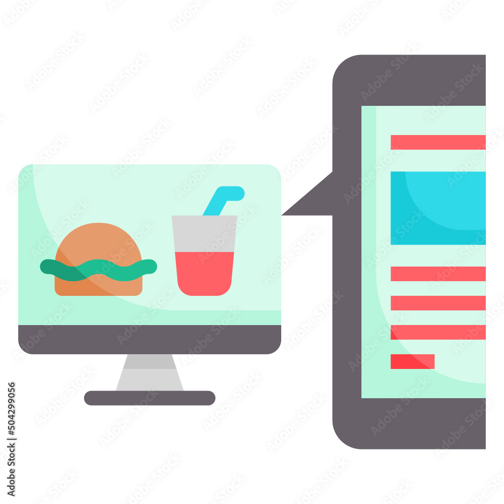 Order food online with monitor and smartphone mobile flat icon. Can be used for digital product, presentation, print design and more. Order food online with monitor and smartphone mobile flat icon. Can be used for digital product, presentation, print design and more.