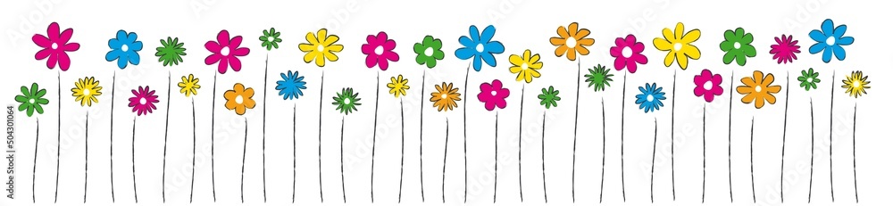 fröhlich buntes blumenmuster, hintergrund, banner, hand gezeichnet fröhlich buntes blumenmuster, hintergrund, banner, hand gezeichnet