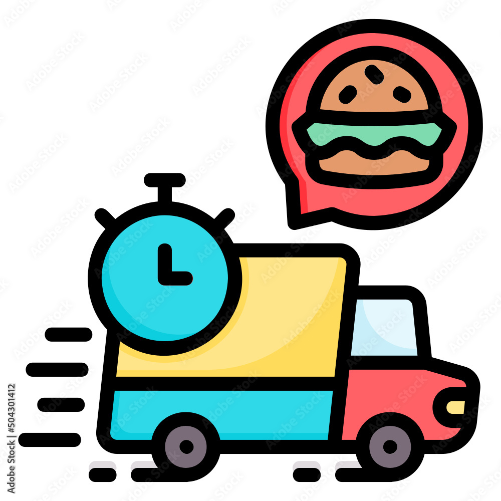 Fast delivery with truck filled line color icon. Can be used for digital product, presentation, print design and more. Fast delivery with truck filled line color icon. Can be used for digital product, presentation, print design and more.