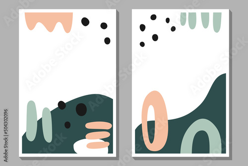 Set of modern temlates with simple flat shapes in soft colors photo