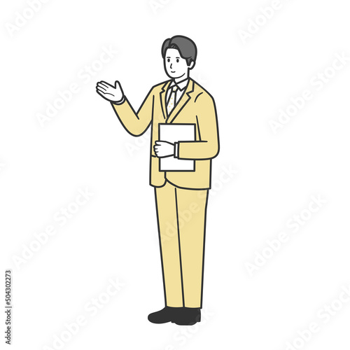 案内する男性スタッフ　全身