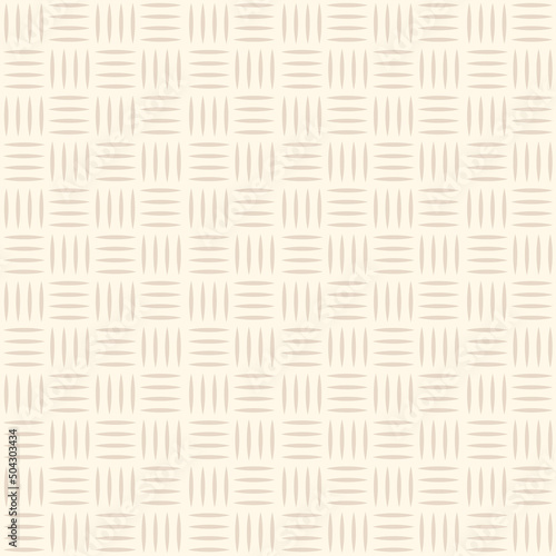 Natural woven texture seamless vector pattern. Geometric hatched lines in square grid design. Neutral light beige color background. Simple, minimal repeat backdrop, wallpaper surface art print. © Grace