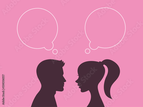 男女のシルエットと吹き出しセリフのイラスト