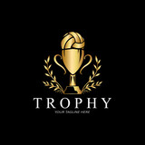 victory trophy logo design, competition award icon vector