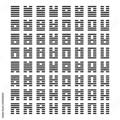 I Ching hexagram, China book changes. Asian trigram sign symbol astrology balance.