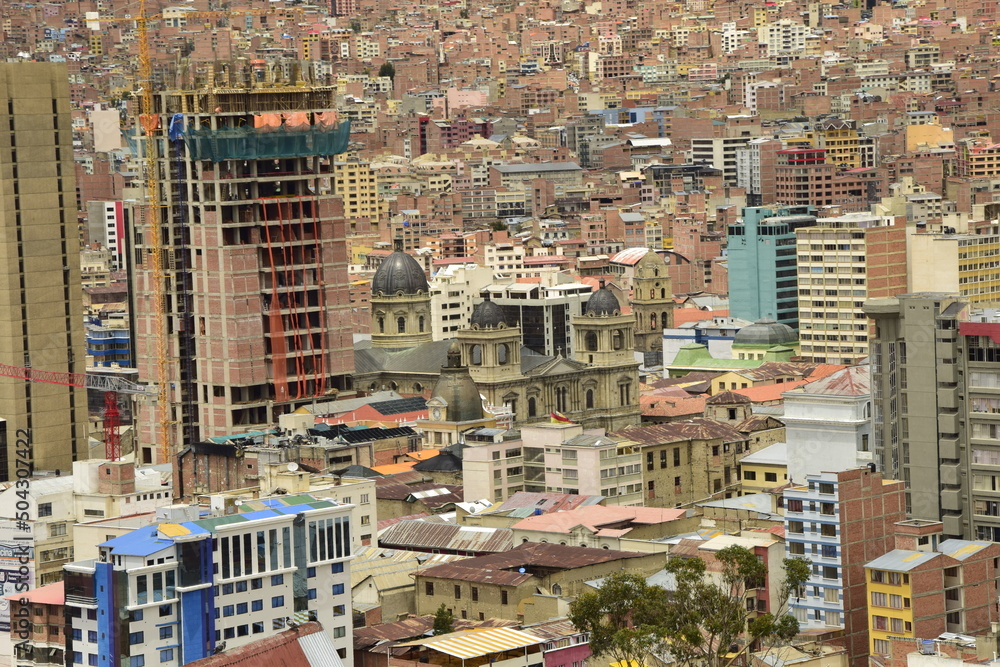 La Paz, Bolivia - 30 January 2017: View from a high point of the La Paz city in the valley, Bolivia