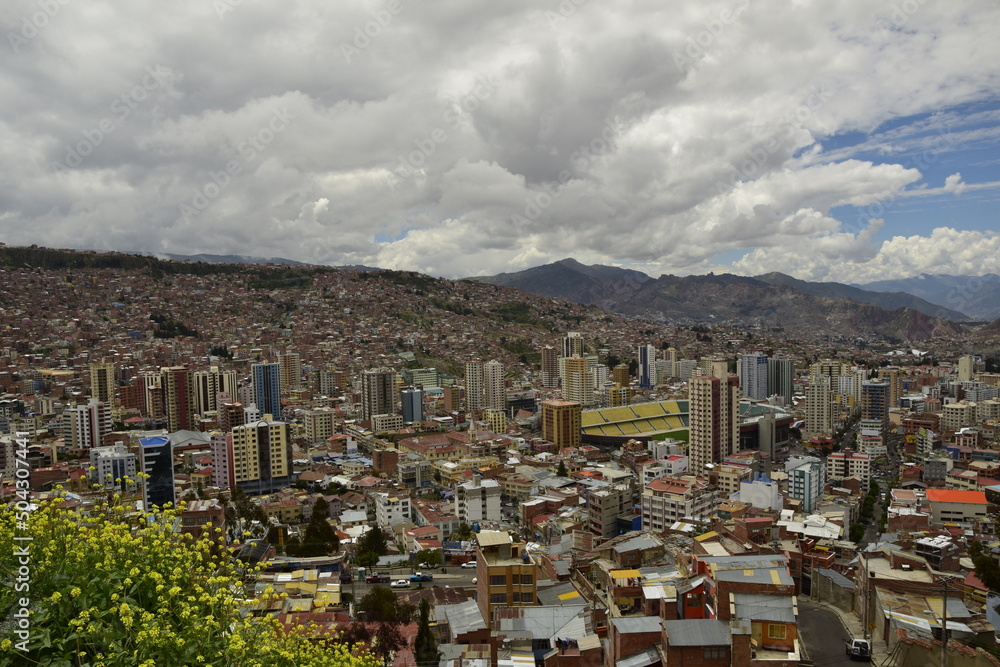 La Paz, Bolivia - 30 January 2017: View from a high point of the La Paz city in the valley, Bolivia