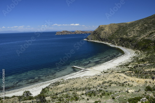 Fototapeta Naklejka Na Ścianę i Meble -  view from Isla Del Sol (Island of the Sun) on the Titicaca lake. Bolivia. . South America.