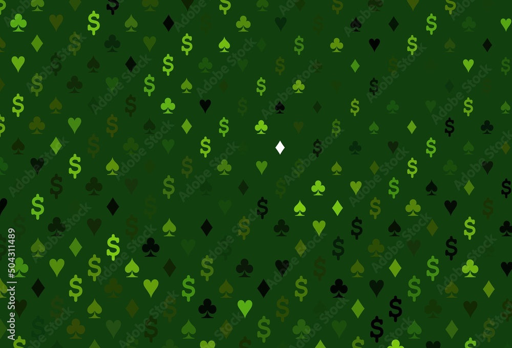 Light green vector template with poker symbols.