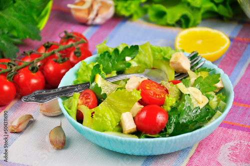Fresh vegetable salad in plate.