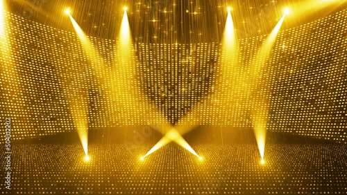 Golden particle neon light display hall stage background