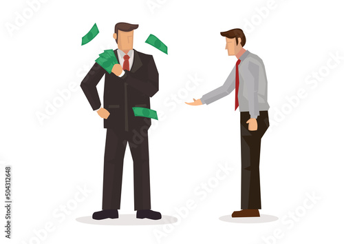Businessman begging rich man for money.