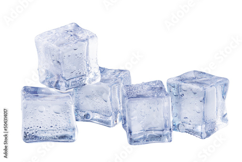 Melting ice cubes isolated on white background. Ice cube for refreshing drink.