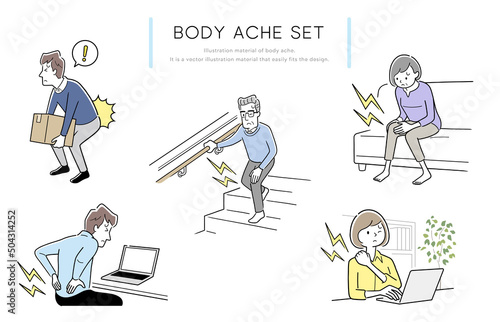 ベクターイラスト素材：体の痛み、人物セット
