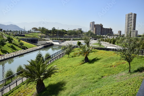 Reservoir in the city park. Santiago  Chile
