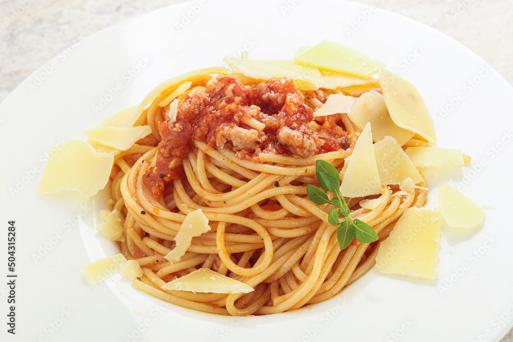 Italian pasta Spaghetti bolognese with parmesan Italian pasta Spaghetti bolognese with parmesan