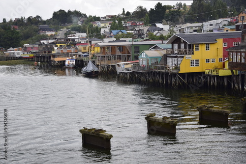 Houses on stilts  palafitos  in Castro  Chiloe Island  Patagonia  Chile