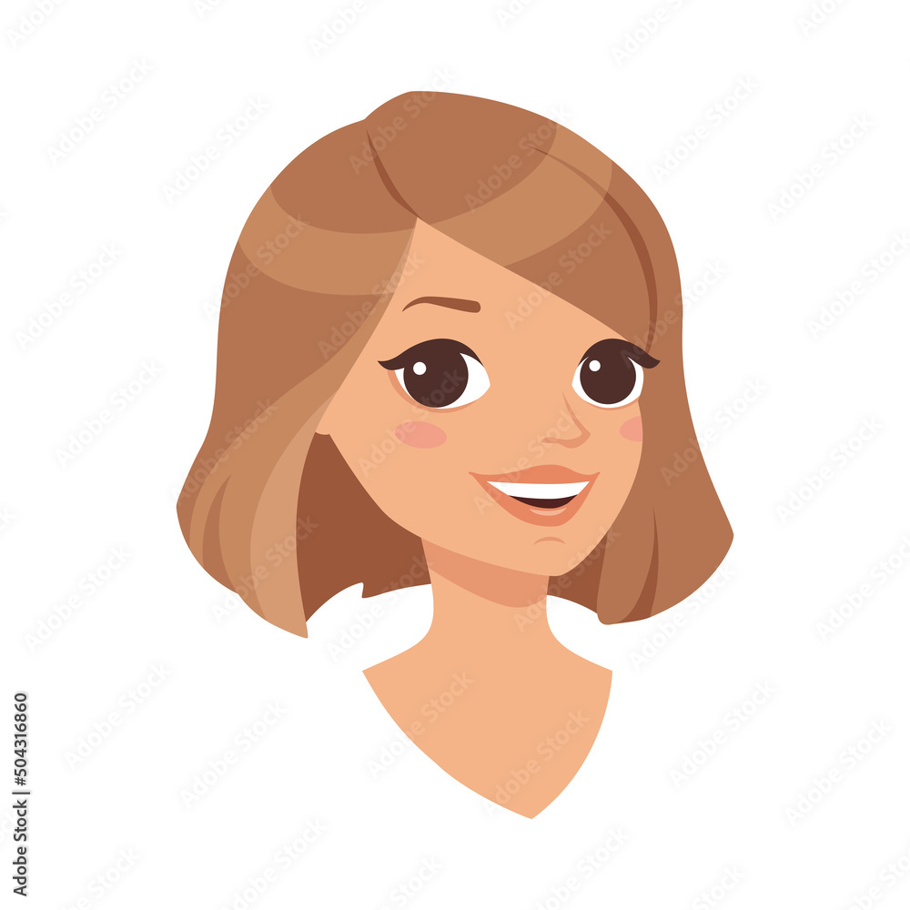 Pretty Woman Character Face with Short Haircut Smiling Vector Illustration Pretty Woman Character Face with Short Haircut Smiling Vector Illustration