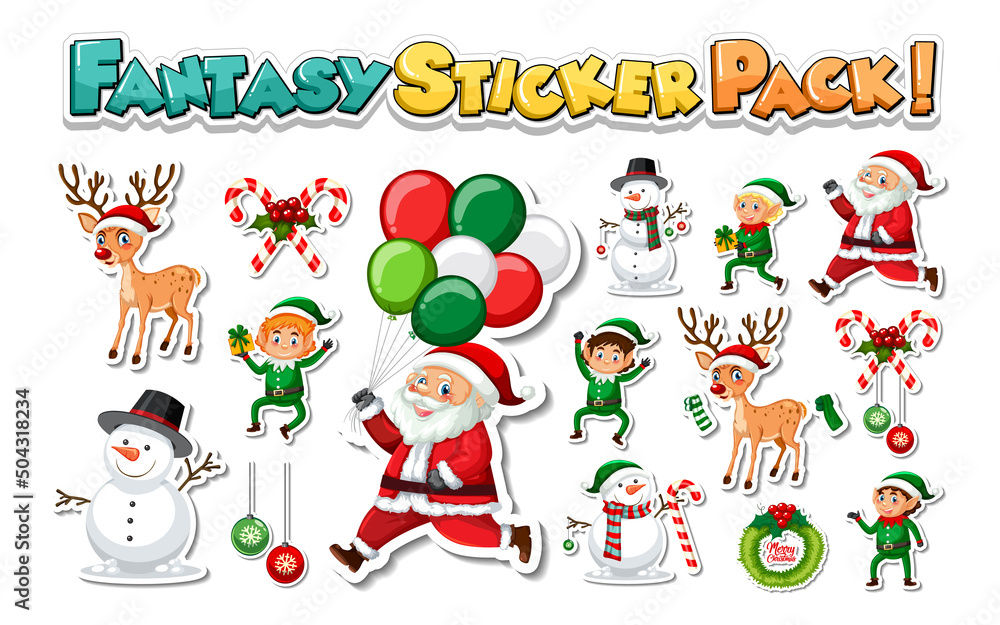Stickers pack of Christmas cartoon characters