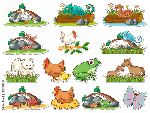 Sticker set of cartoon wild animals