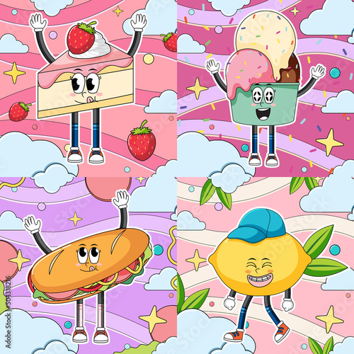 Funny food character banners
