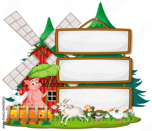 Empty banner template with farm animals