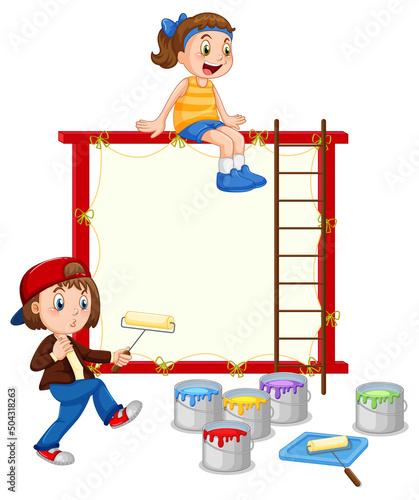 Board template with two girls painting