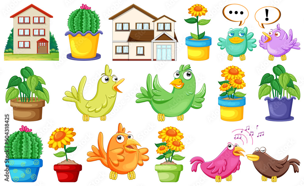Fototapeta premium Different house designs and cute birds