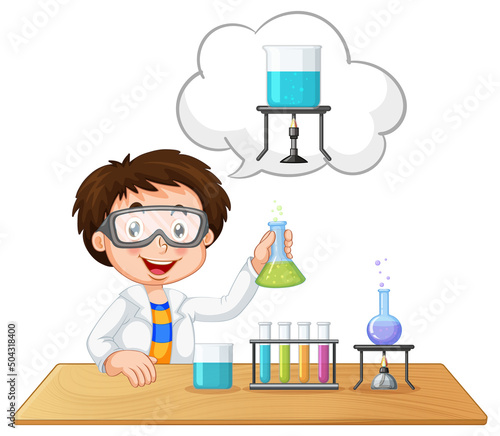 A scientist experiment with speech bubble
