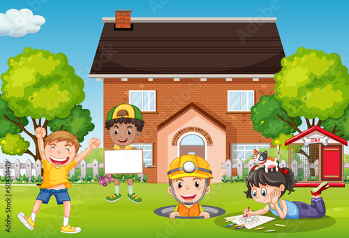 House scene with many kids